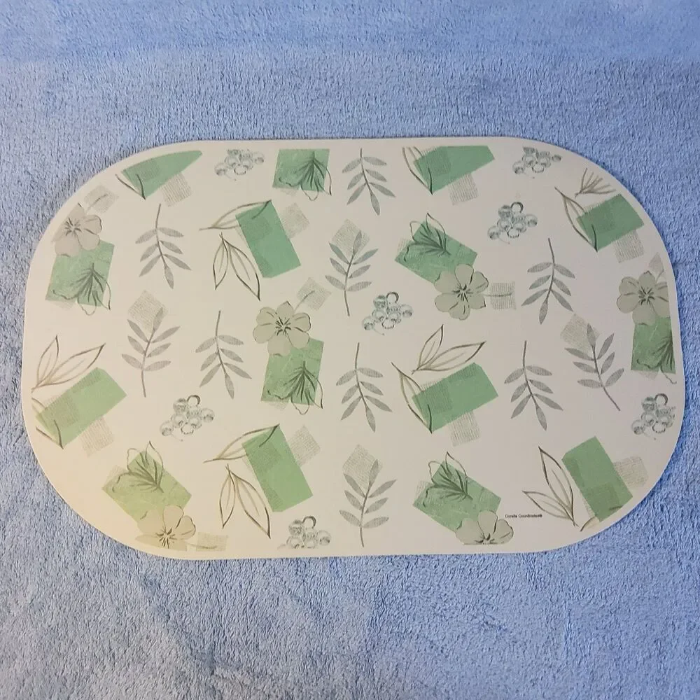 (7) Vintage Corelle Coordinates Placemats Green Floral Leaves Oval Reversible